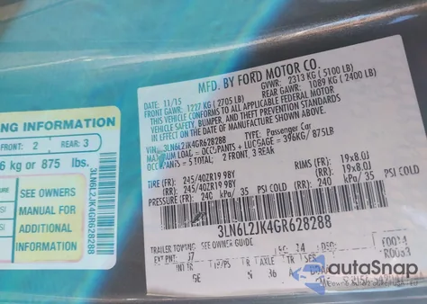 2016 Lincoln Mkz z USA, uszkodzony, nr VIN 3LN6L2JK4GR628288